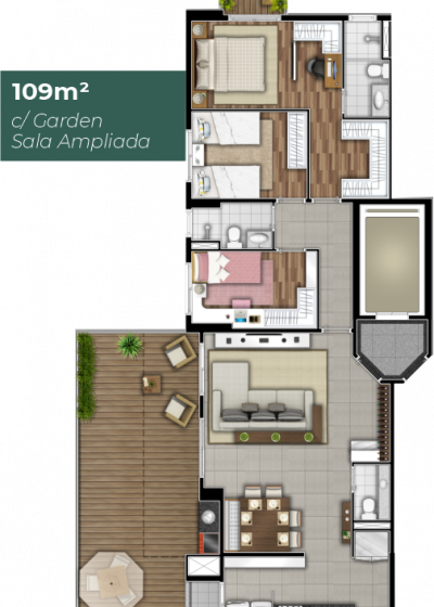 109m² com Garden e Sala Ampliada