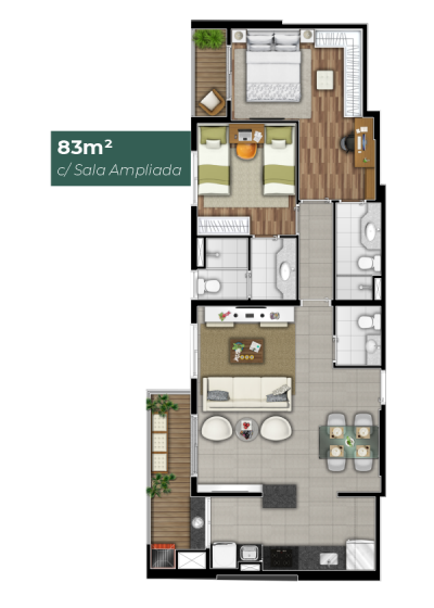 83m² com Sala Ampliada